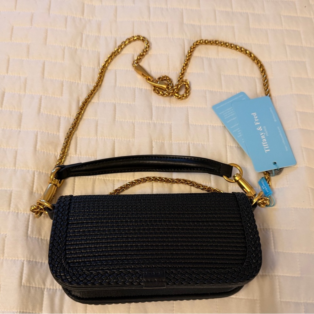 Tiffany & Fred Paris Black Braided Leather Crossbody Bag - Picture 7 of 8